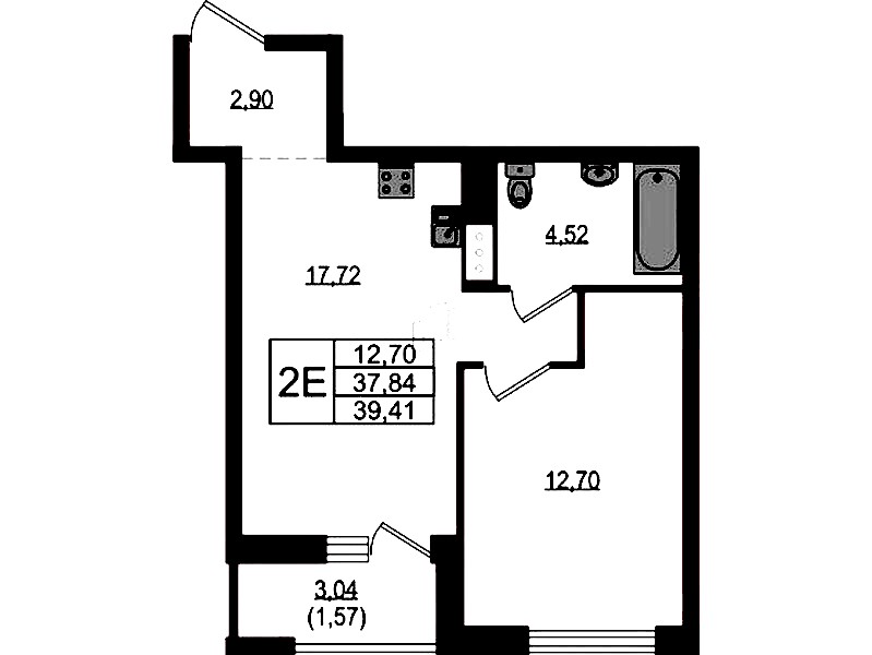 1-комнатная квартира 39.41 м², 18/23 эт., ЖК «Южная Нева»